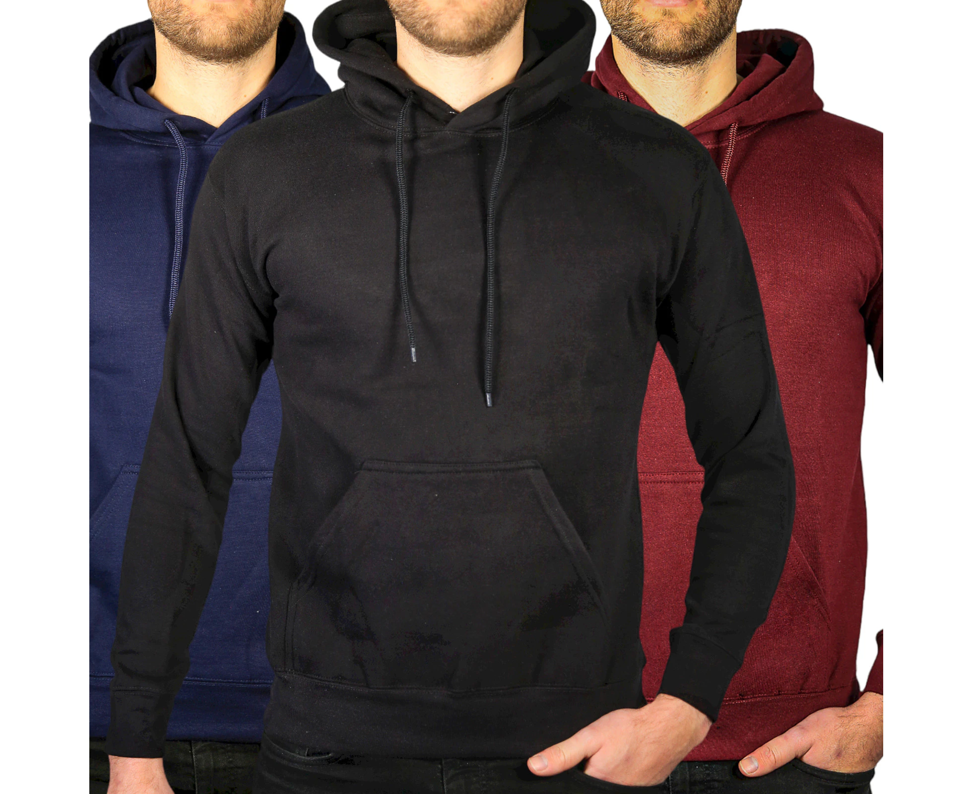 3x Adult Mens 100% Cotton Fleece Hoodie Jumper Pullover Sweater Warm Sweatshirt