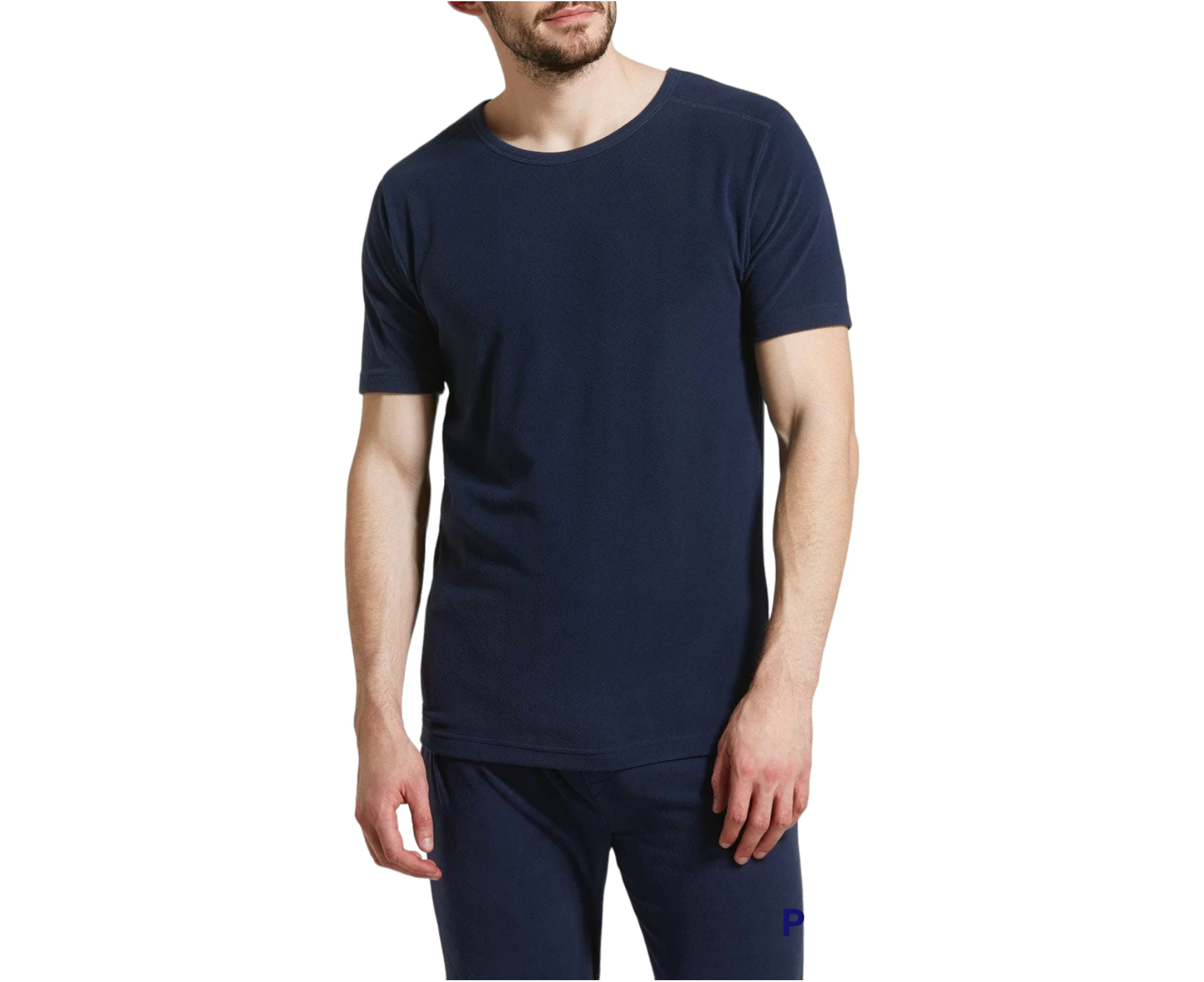 Mens Thermal Short Sleeve Top Microfleece Baselayer Underwear T Shirt - Navy