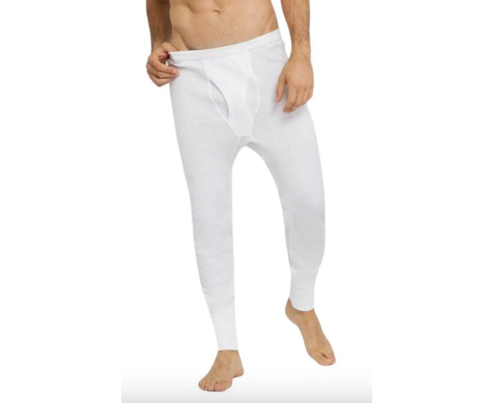 Thermo Fleece Mens Thermal Long John Tights Baselayer Cotton Blend Pants - White