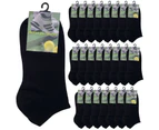 24x COTTON ANKLE SOCKS Sport Low Cut Mens Womens Running BULK Anklet - Black