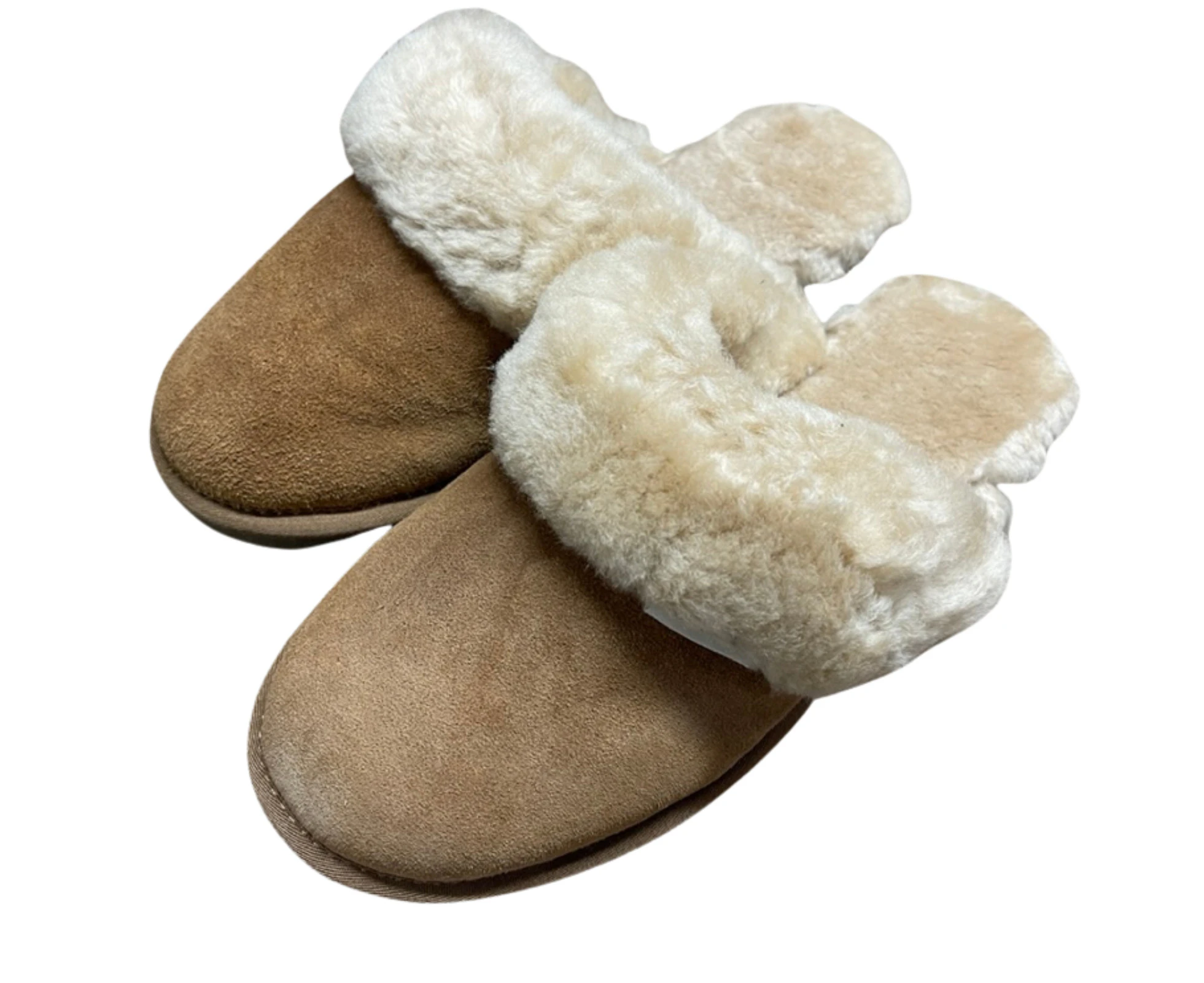 100% Australian Sheepskin Scuffs Moccasins Slippers Winter Non Slip UGG - Chestnut