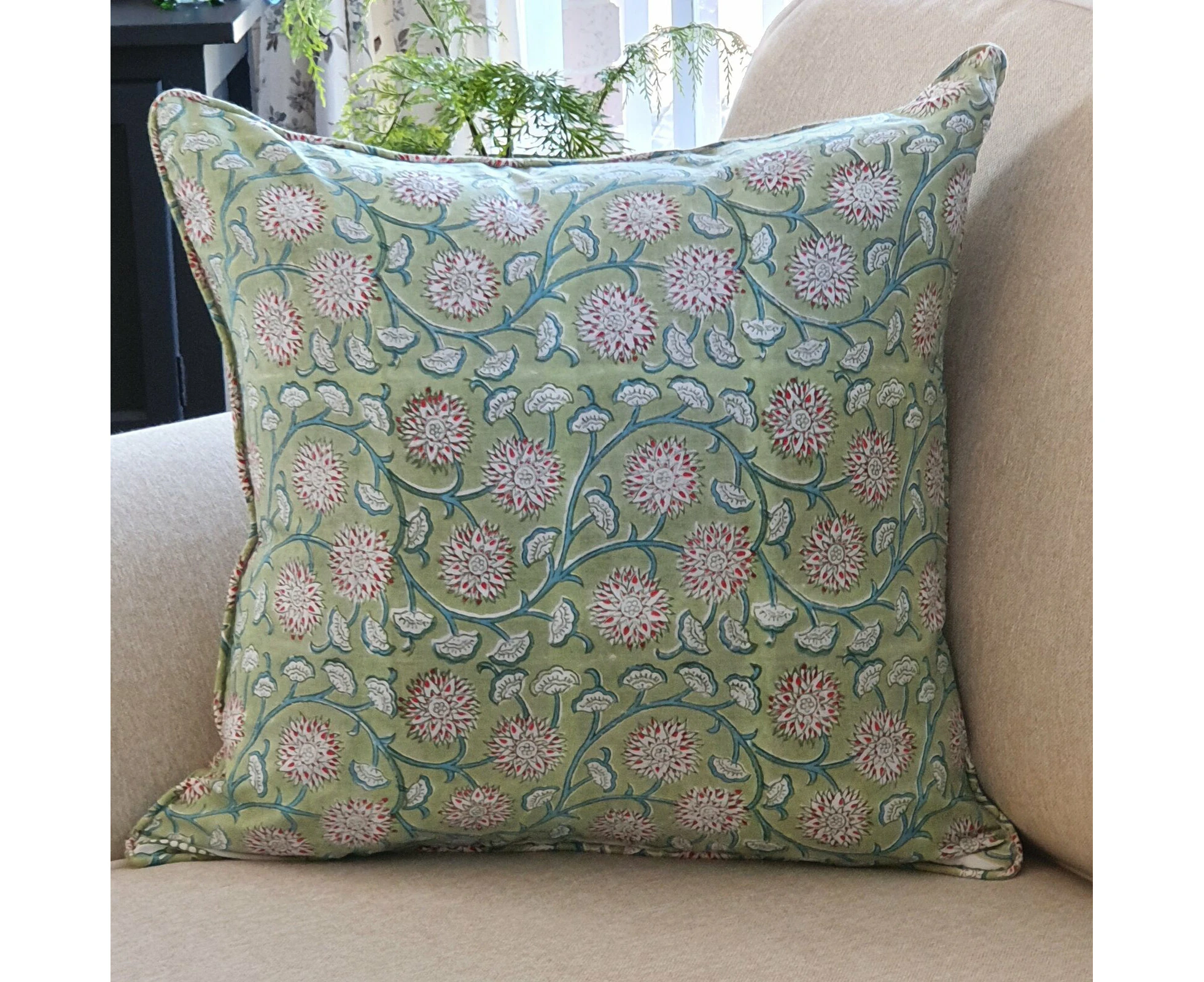 Kolka Floral Garden Soft Cotton Voile High Quality Decorative Cushion - Green