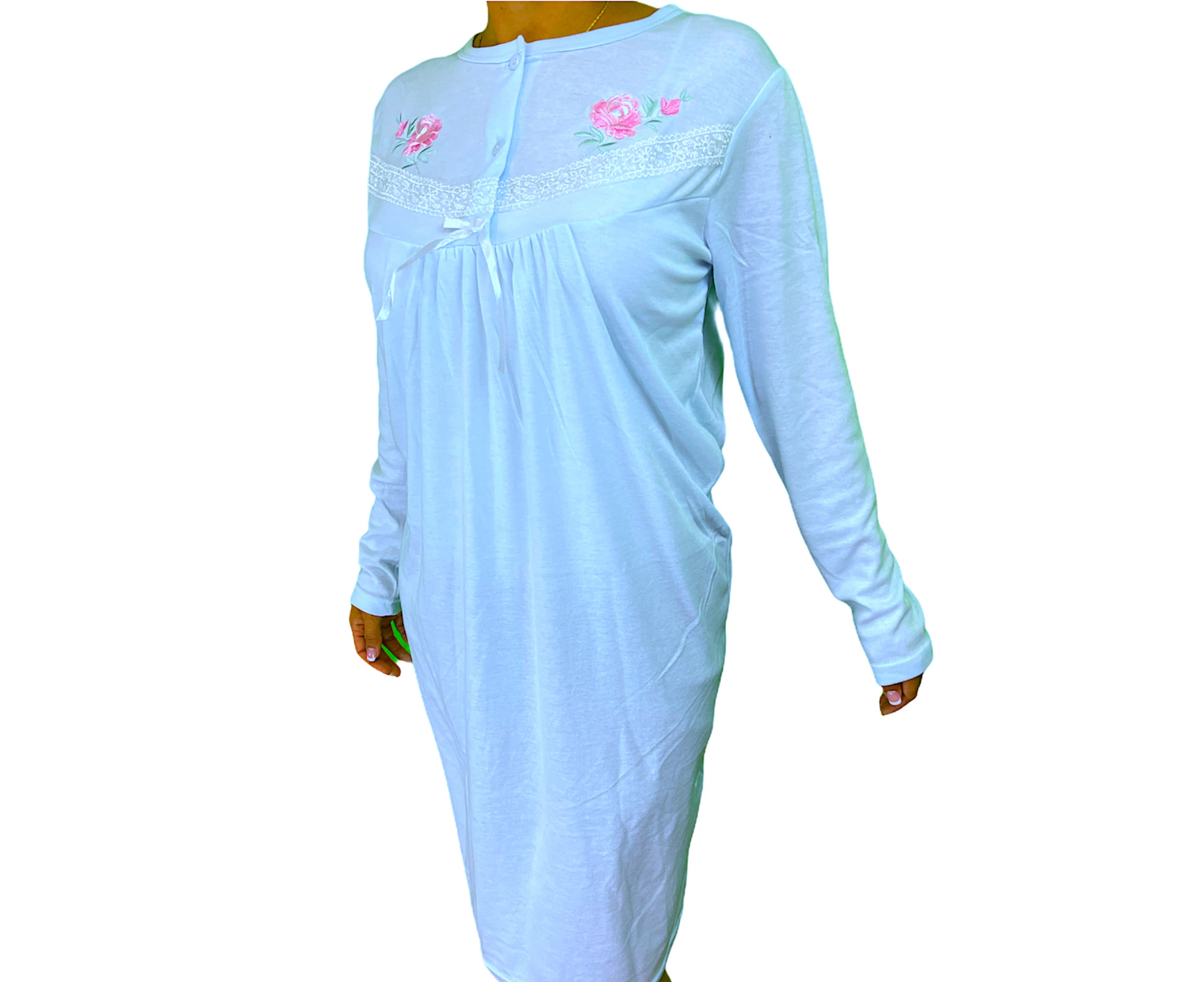 Womens Ladies Cotton Nightie Night Gown Pajamas Pyjamas Sleepwear PJ - Blue