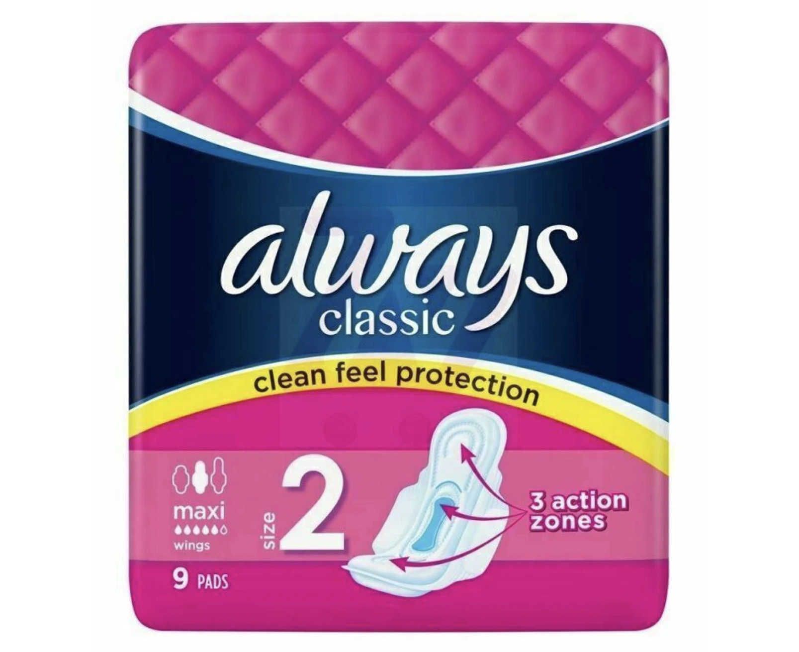 Always Classic Clean Feel Protection Pads Maxi Wings Size 2 - 1 Pack of 9