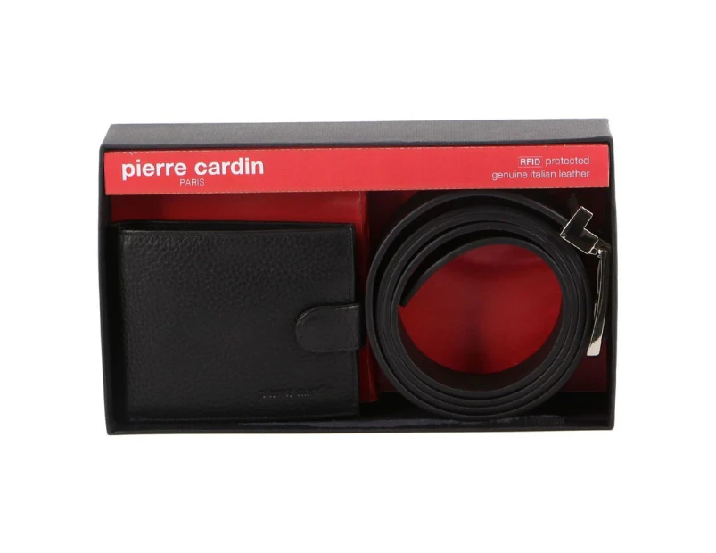 Pierre Cardin Mens Leather RFID Wallet and Belt Gift Set - Black