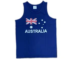 Adult AUSTRALIAN Singlet Australia Day 100% COTTON Souvenir Tank Top Flag - Blue