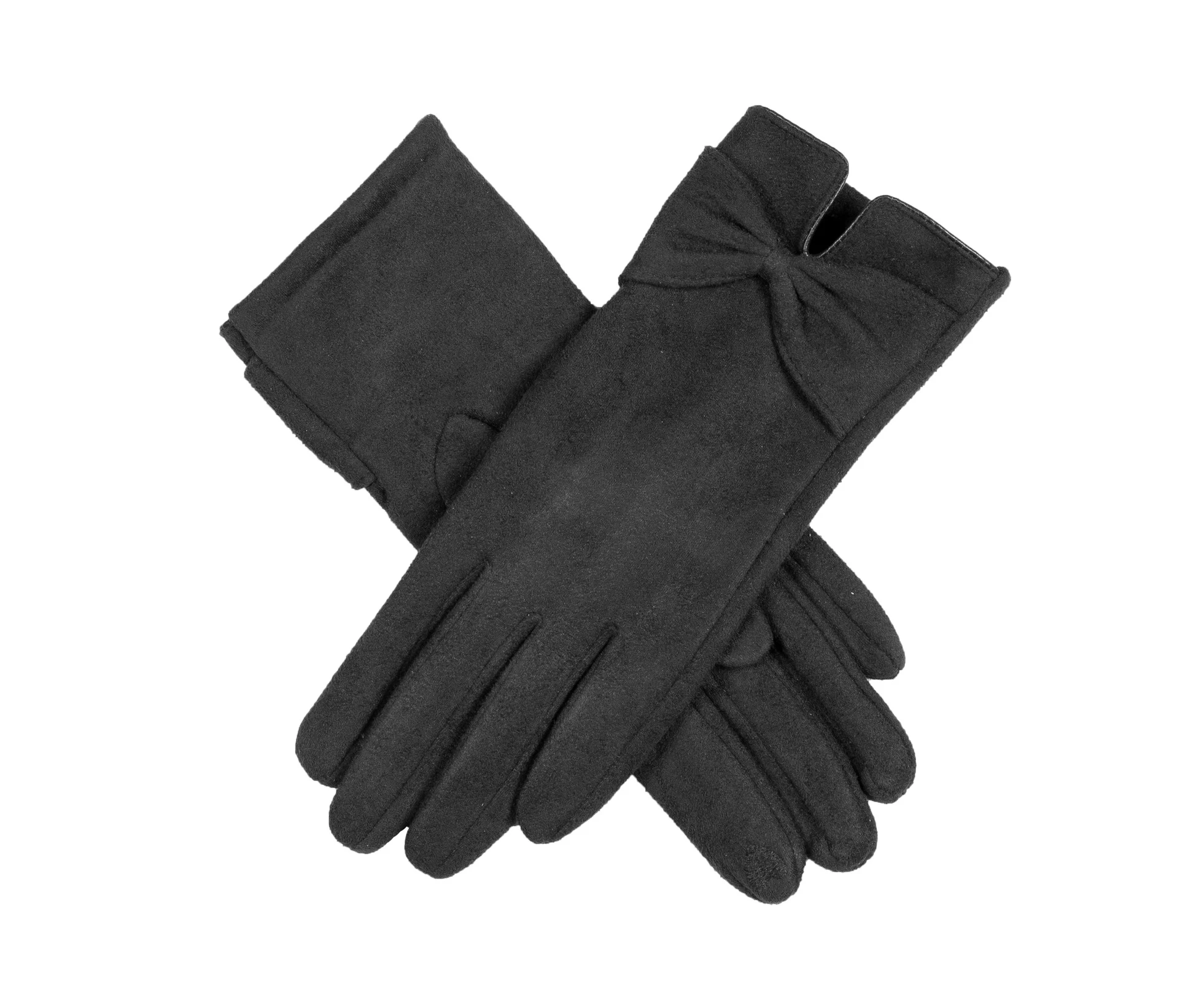 Dents Womens Touchscreen Faux Suede Gloves with Bow Winter Warm - Black