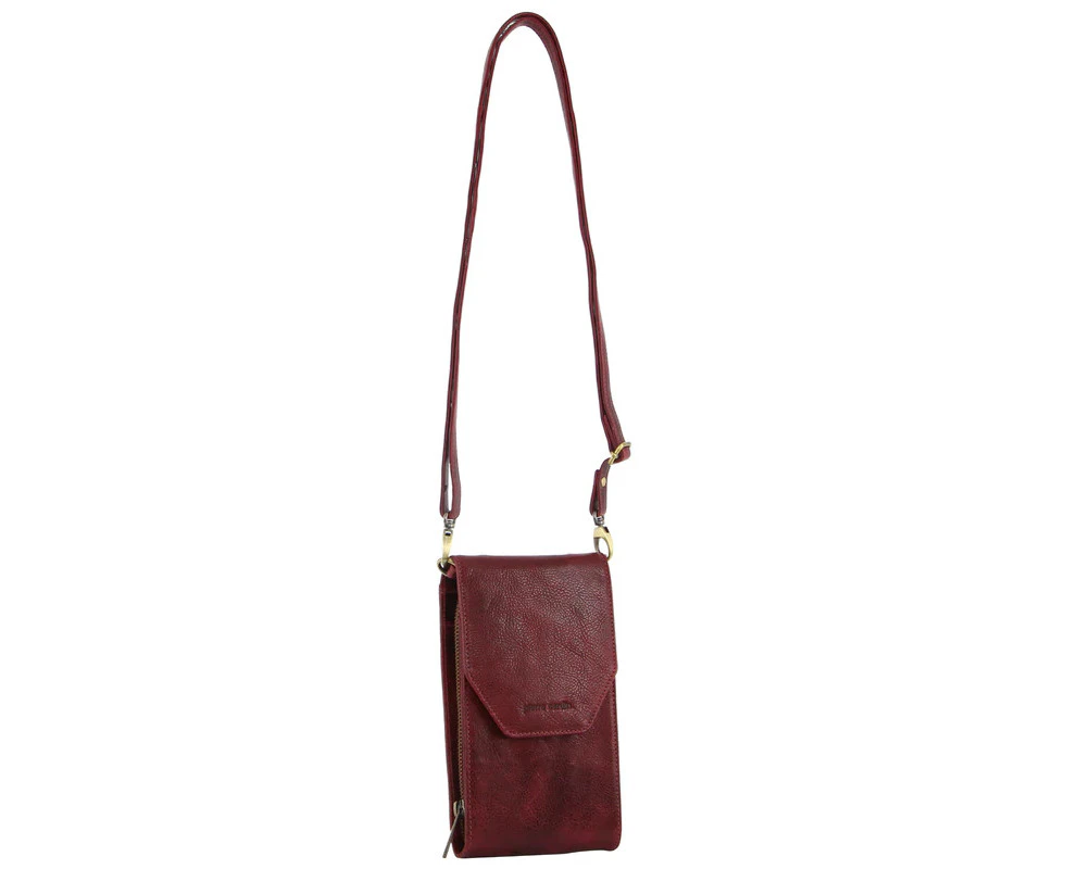 Pierre Cardin Ladies Leather Cross Body Bag/Wallet Bag/Clutch Wallet - Cherry