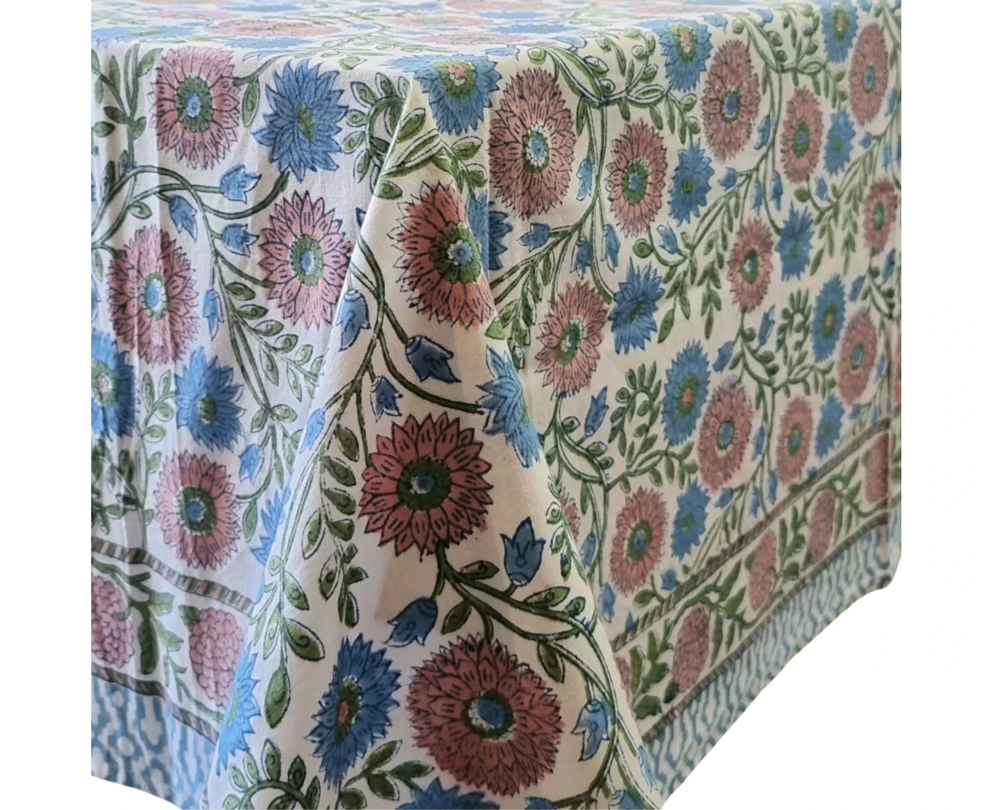 Kolka Kumudani Hand Block-Printed Tablecloth - Pink