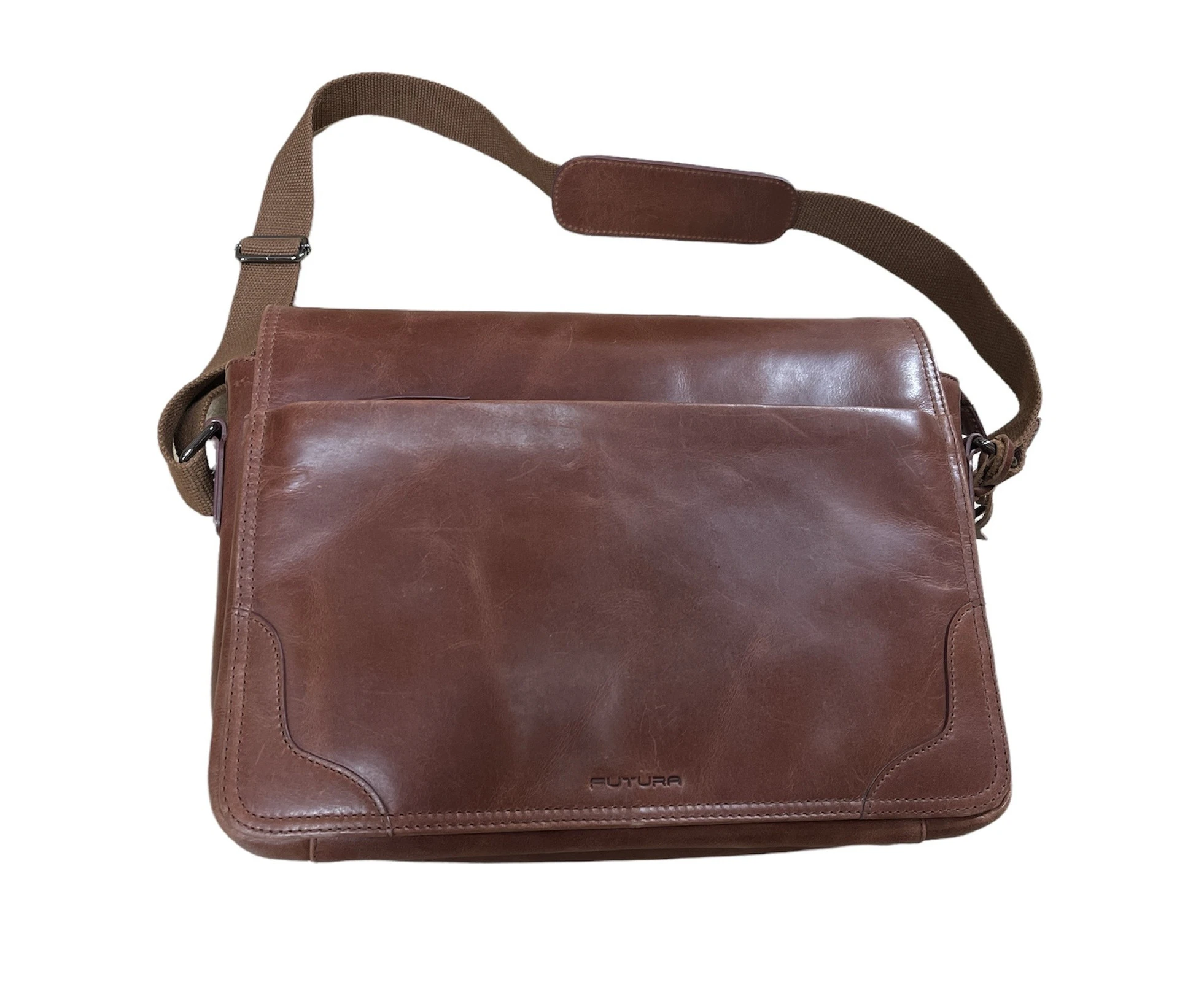 Futura Laptop Messenger Sling Bag Travel Computer Business Genuine Leather - Brown