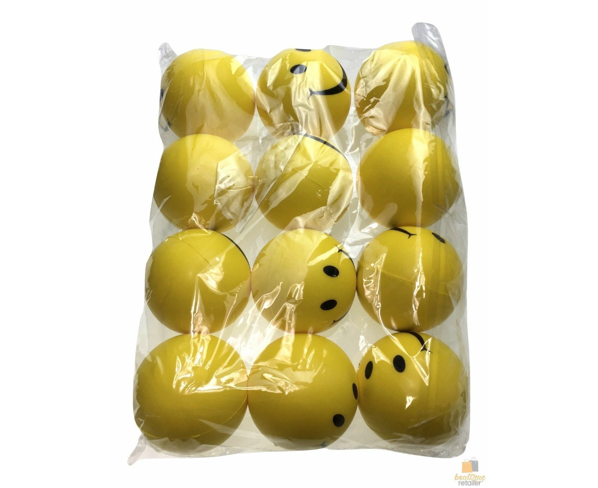 12x YELLOW STRESS BALLS Hand Relief Squeeze Toy Reliever Soft Smiley Smile