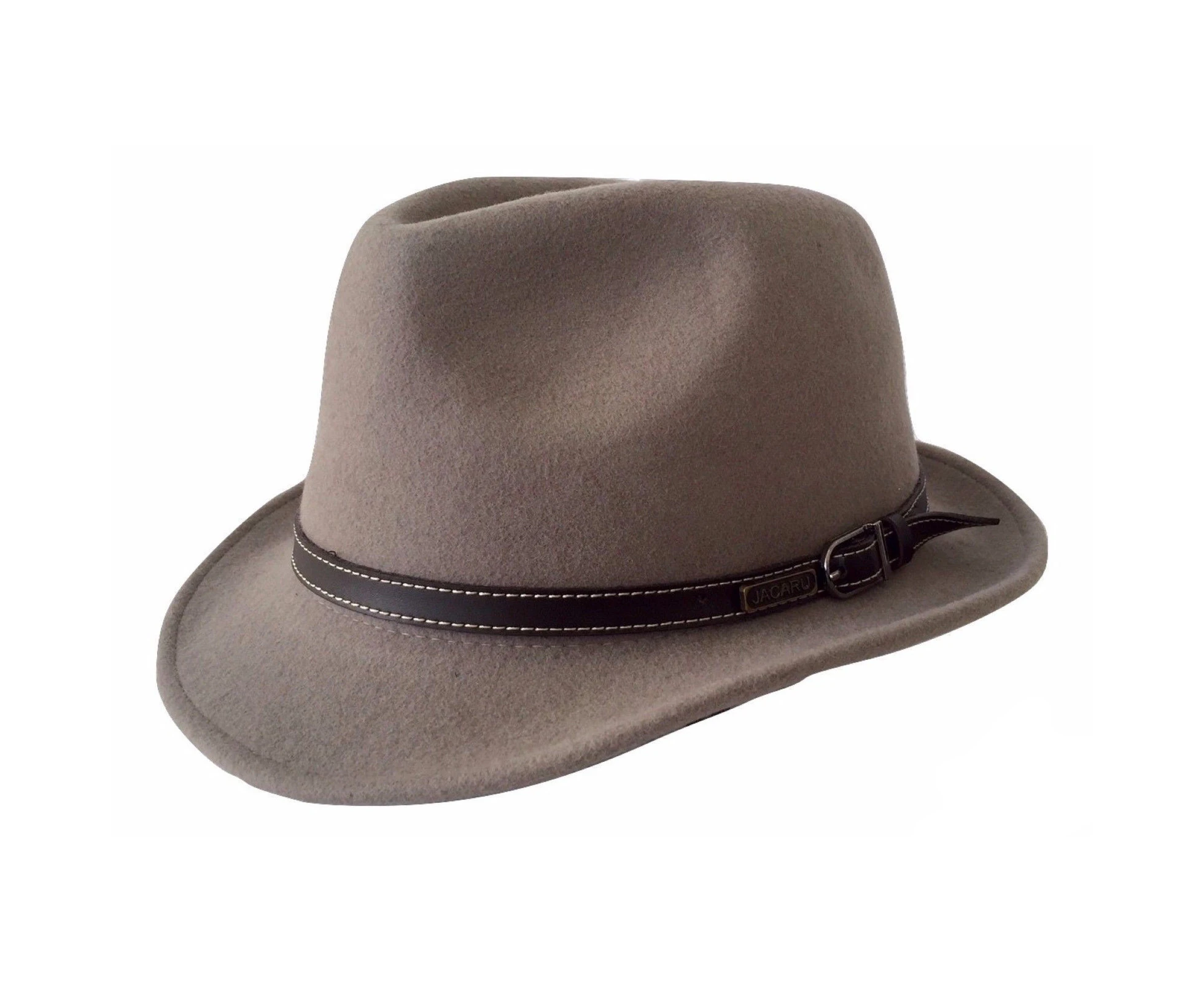 JACARU Australian Wool Hat Trilby Fedora 100% WOOL Crushable Travel Genuine 1848 - Sand/Light Grey