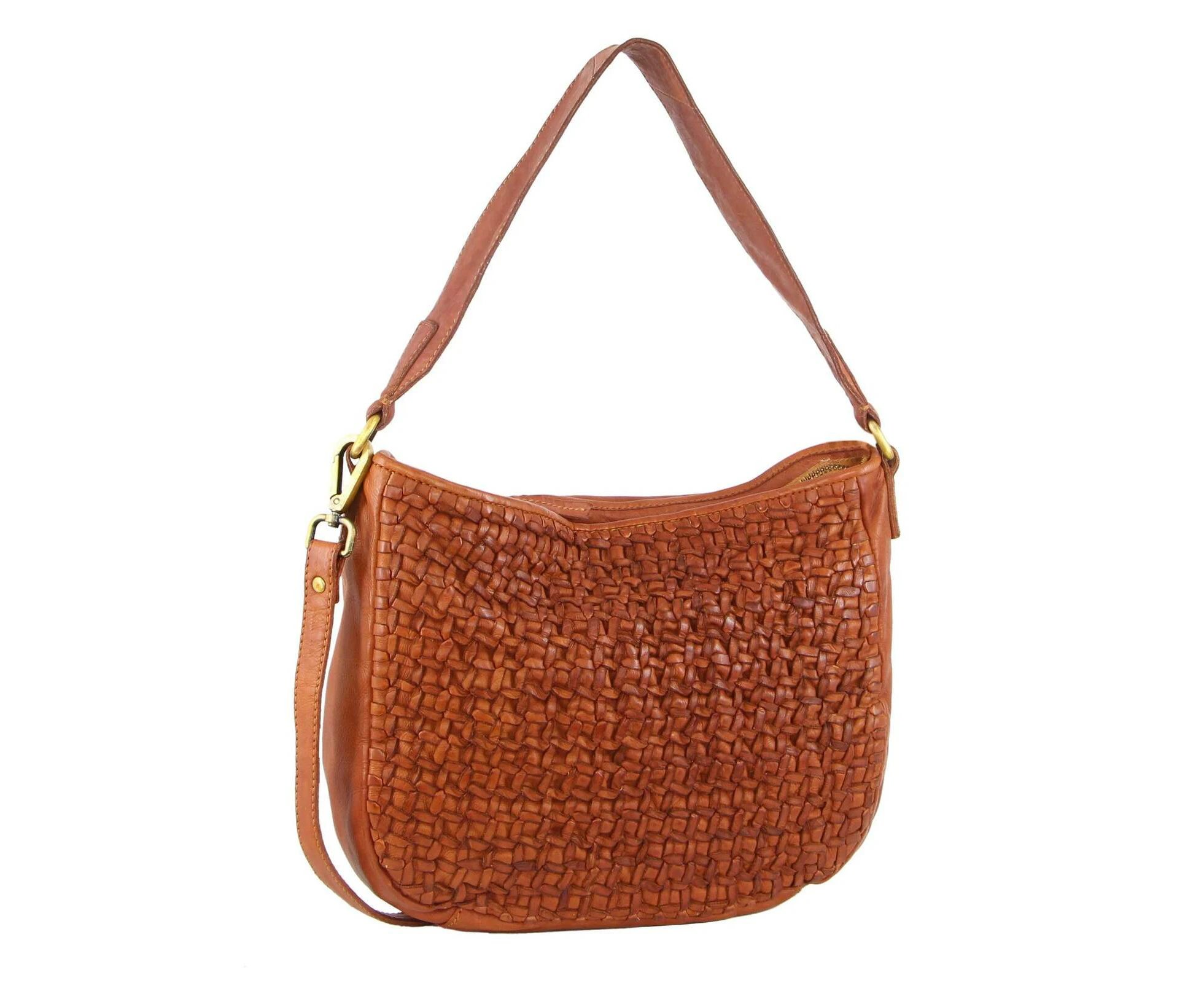 Pierre Cardin Woven Leather Ladies Crossbody Messenger Bag Travel - Cognac