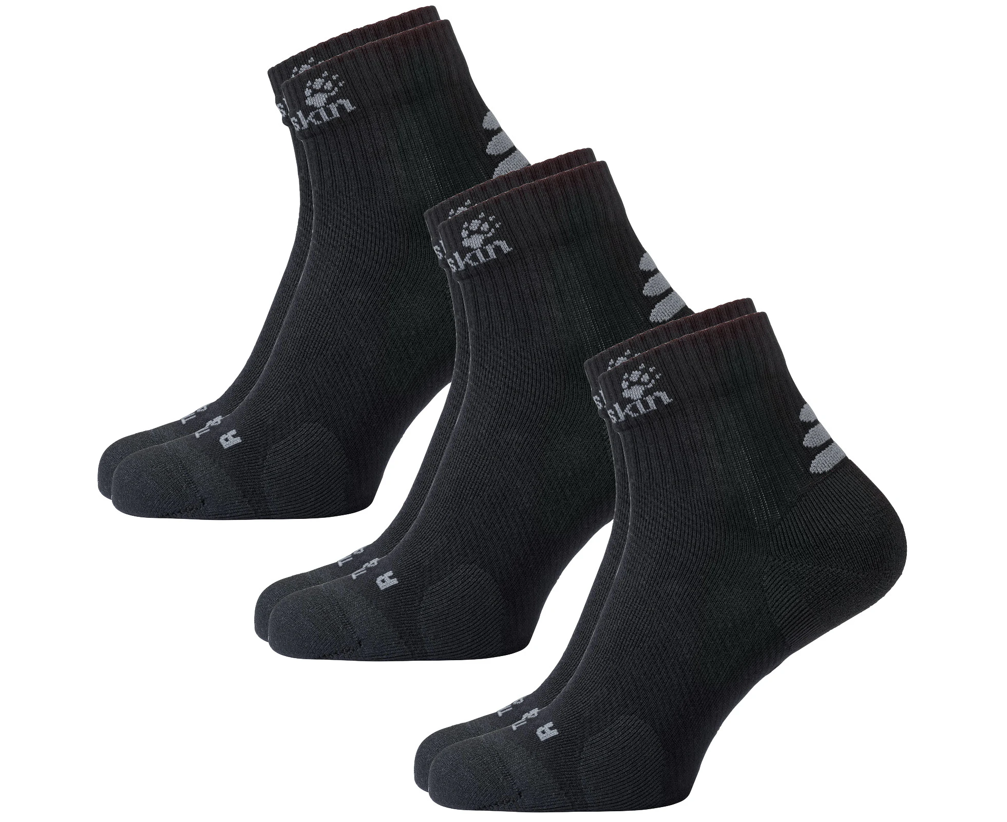 3x Jack Wolfskin Ankle Socks Travel Organic Cotton Mid Cut Hiking Trekking - Black