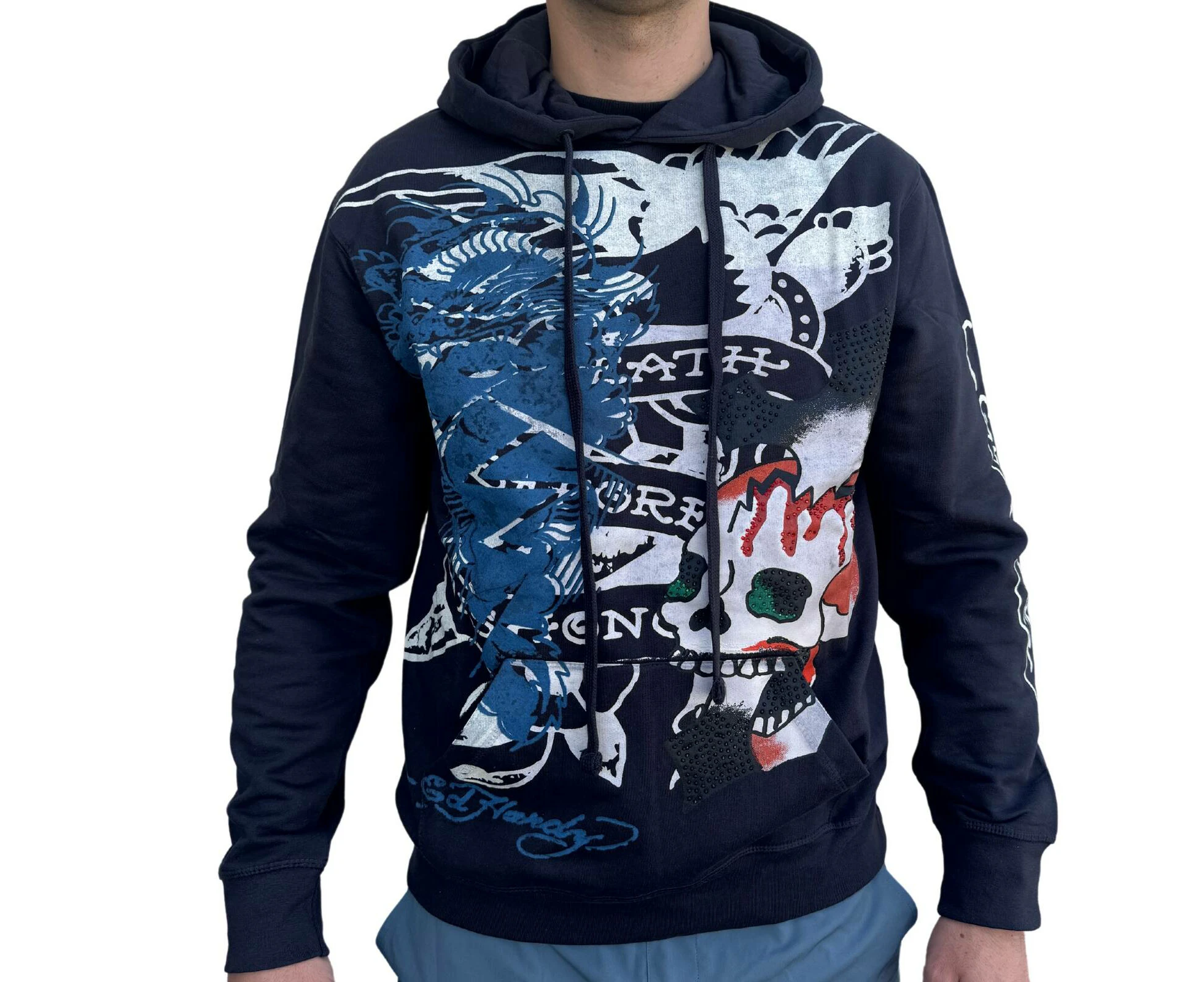 Ed Hardy Mens Hoodie Jumper in Charcoal