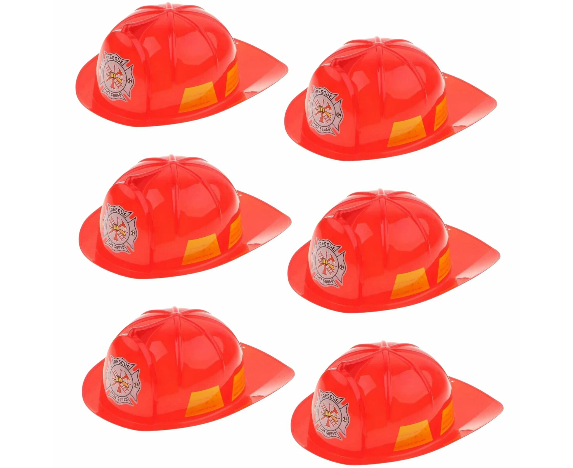 6x KIDS FIREMAN HAT Firemans Helmet Costume Dress Up Party Red Plastic Halloween Cap