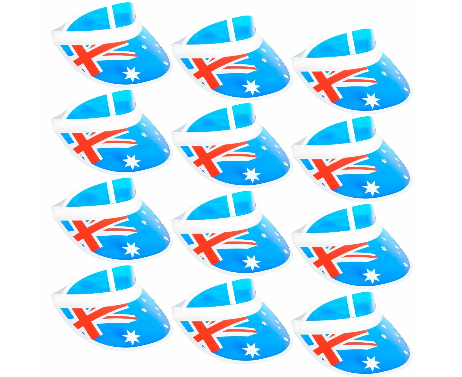 12x Australian Flag Plastic Visors | Patriotic Sun Hat Australia Day