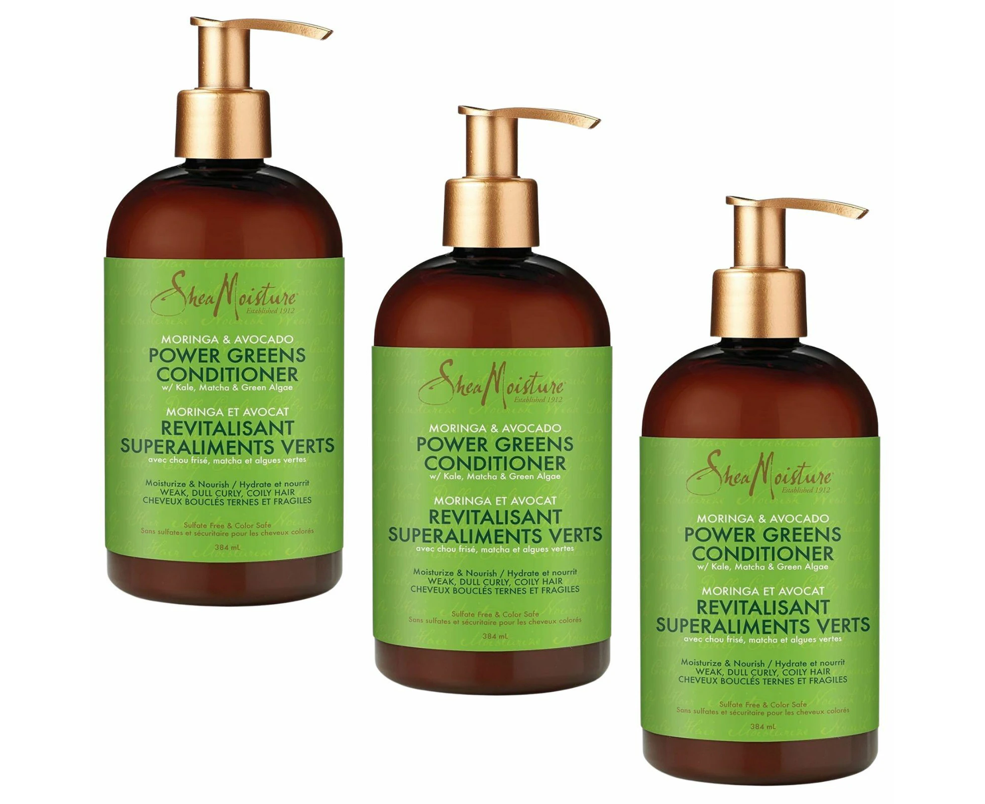 3x Shea Moisture Moringa & Avocado Power Greens Conditioner 384ml