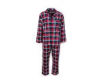 Mens Flannelette Pyjama Set Sleepwear Soft 100% Cotton PJs - Navy/Red