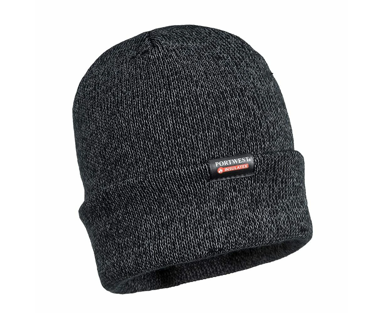 Portwest Reflective Knit Beanie Warm Winter Hi Vis High Visibility Workwear - Black