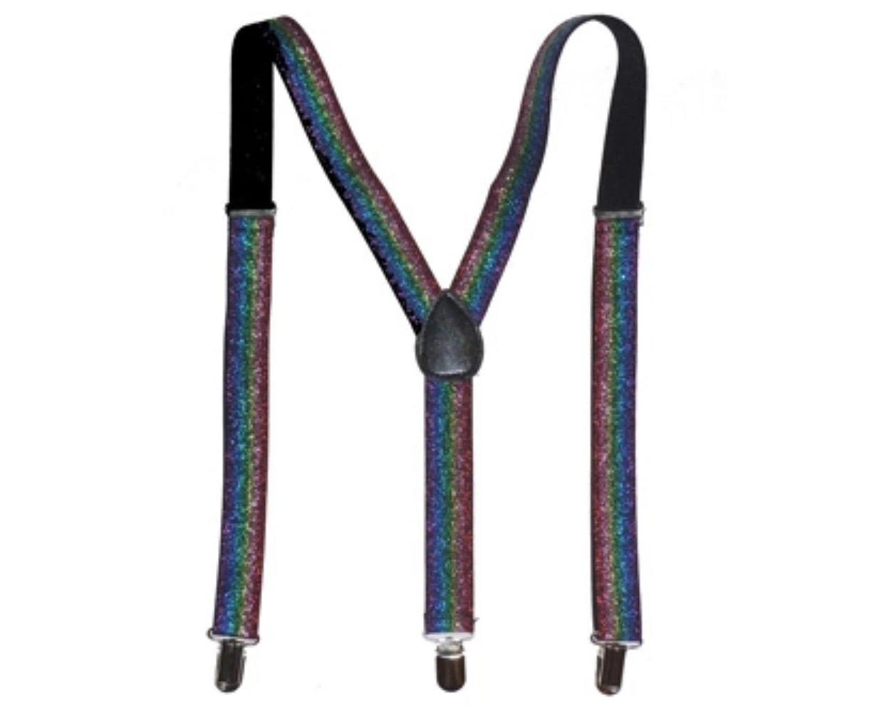 GLITTER SPARKLE SUSPENDERS Braces Clipon Elastic Y-Back Slim Adjustable - Rainbow (Glitter)