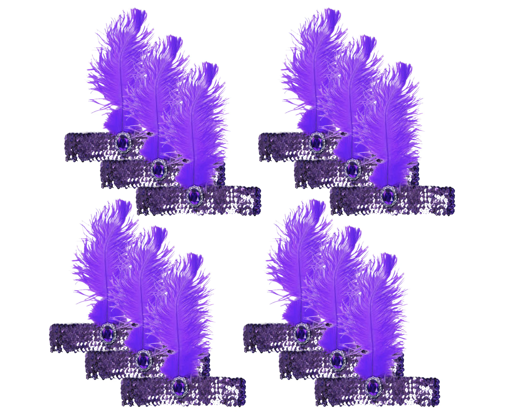 12x 1920s FLAPPER HEADBAND Headpiece Feather Sequin Charleston Gatsby Party BULK - Purple