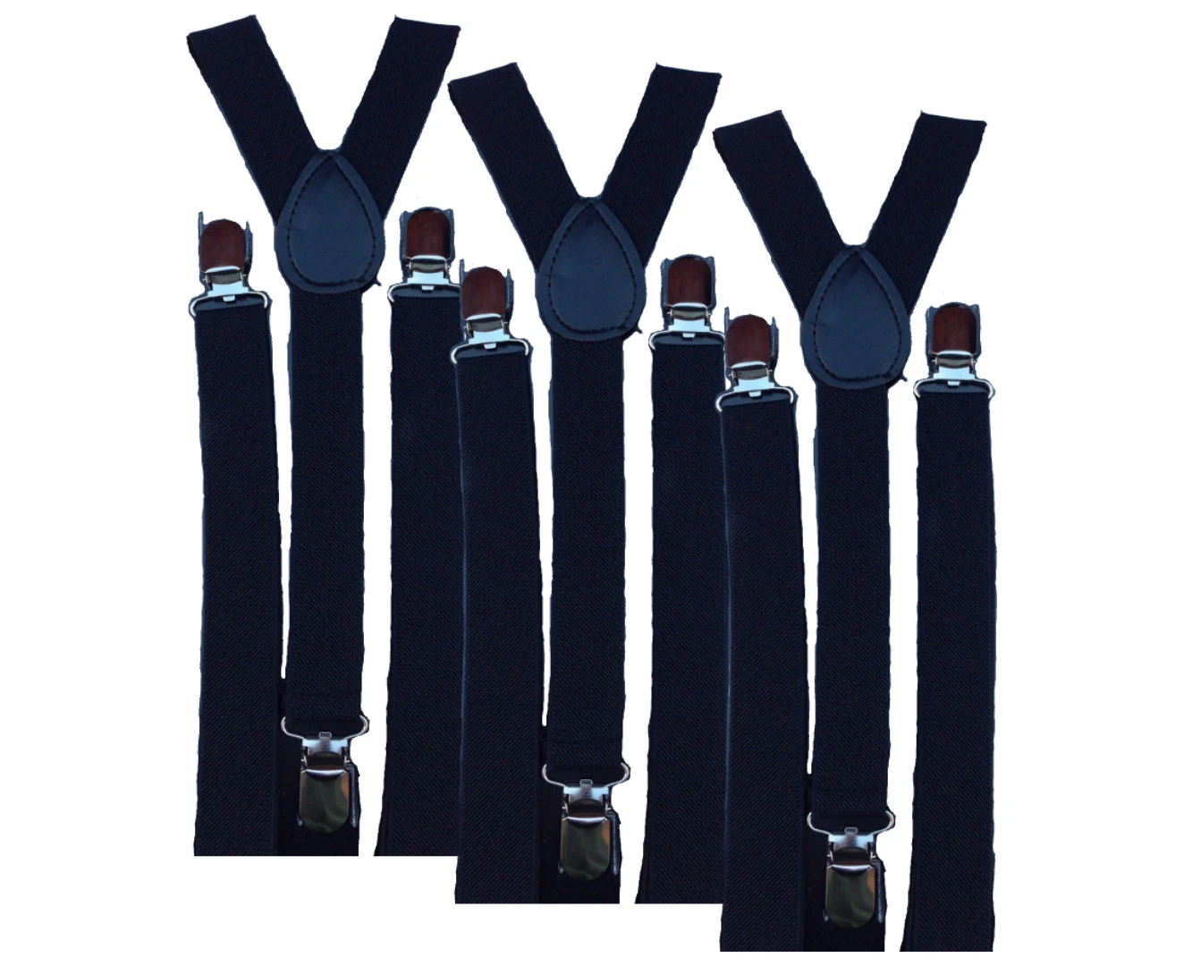 3x Mens Suspenders Braces Adjustable Strong Clip On Elastic Formal Wedding Slim - Black