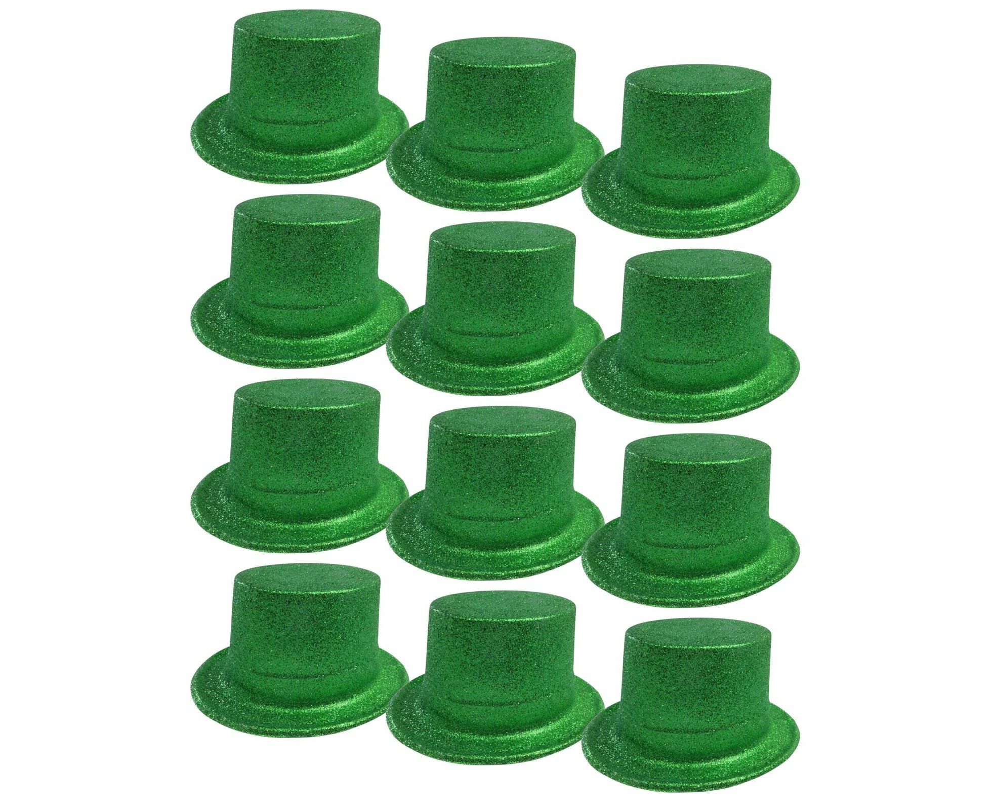 12x GLITTER TOP HAT Fancy Party Plastic Costume Tall Cap Fun Dress Up BULK - Green