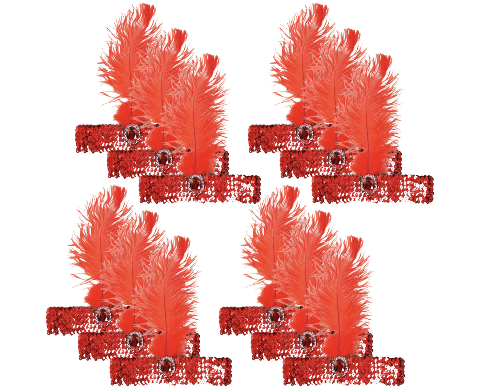 12x 1920s FLAPPER HEADBAND Headpiece Feather Sequin Charleston Gatsby Party BULK - Red