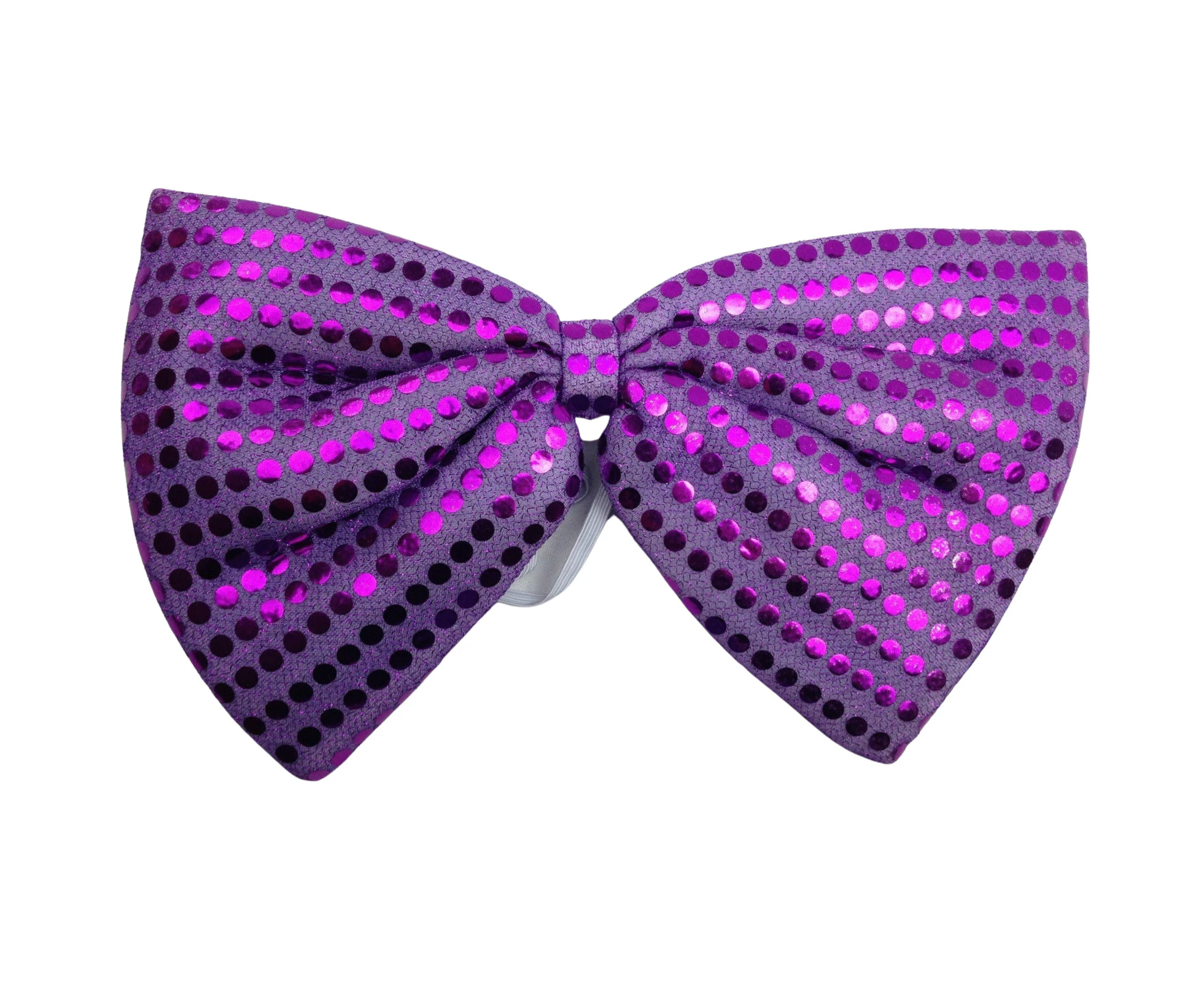 LARGE BOW TIE Sequin Polka Dots Bowtie Big King Size Party Costume - Purple