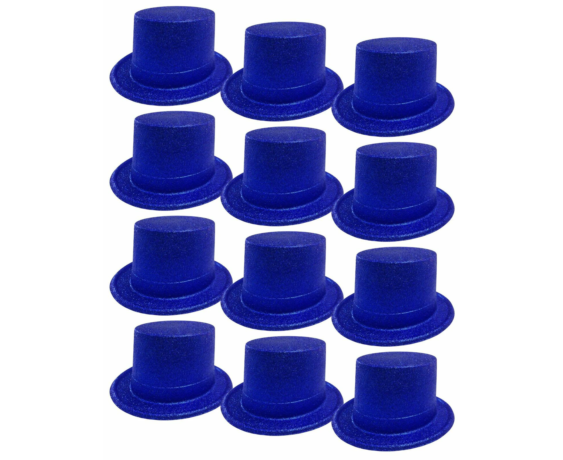 12x GLITTER TOP HAT Fancy Party Plastic Costume Tall Cap Fun Dress Up BULK - Blue