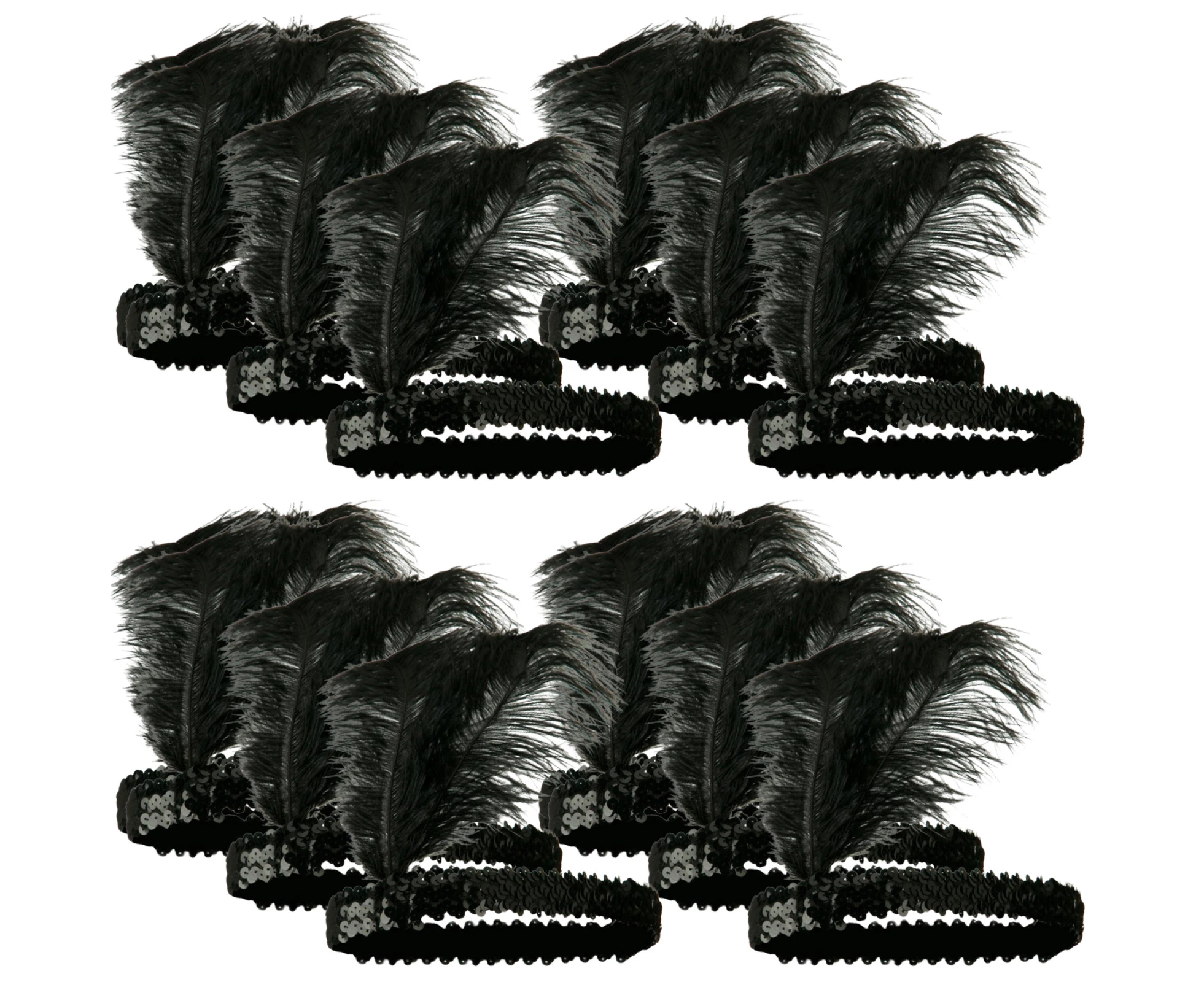 12x 1920s FLAPPER HEADBAND Headpiece Feather Sequin Charleston Gatsby Party BULK - Black