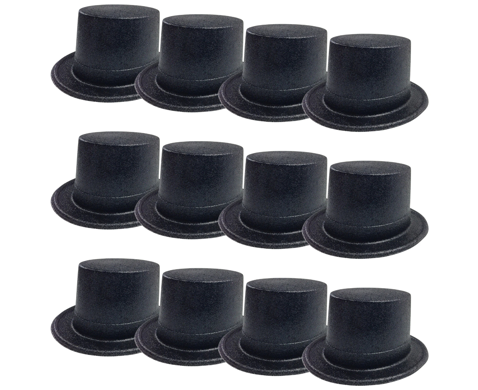 12x GLITTER TOP HAT Fancy Party Plastic Costume Tall Cap Fun Dress Up BULK - Black