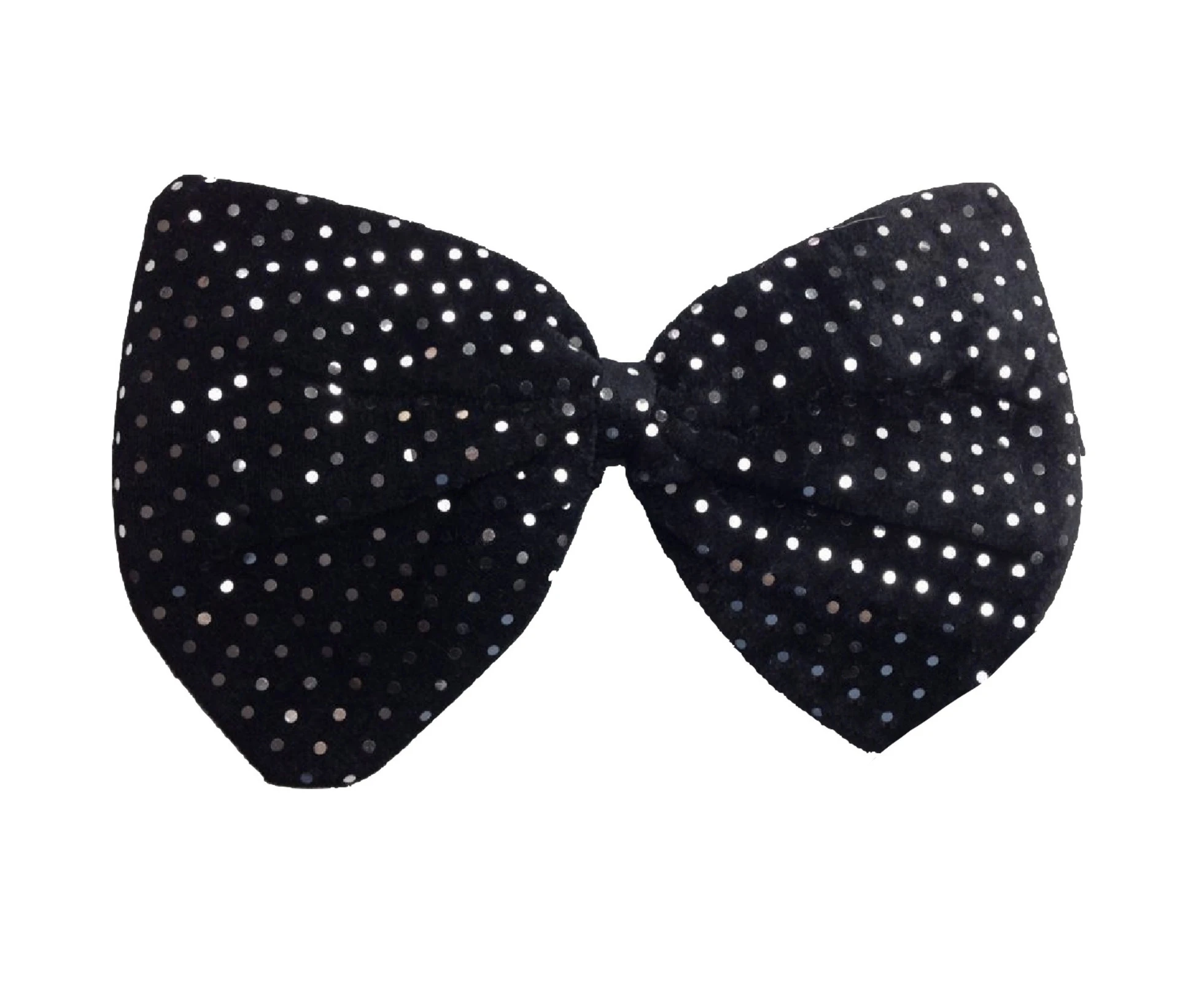 LARGE BOW TIE Sequin Polka Dots Bowtie Big King Size Party Costume - Black (with silver polka dots)