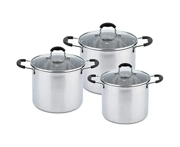 Rossner Stainless Steel Induction Cookware Set Casserole Stockpot - 3 Pots with Lids