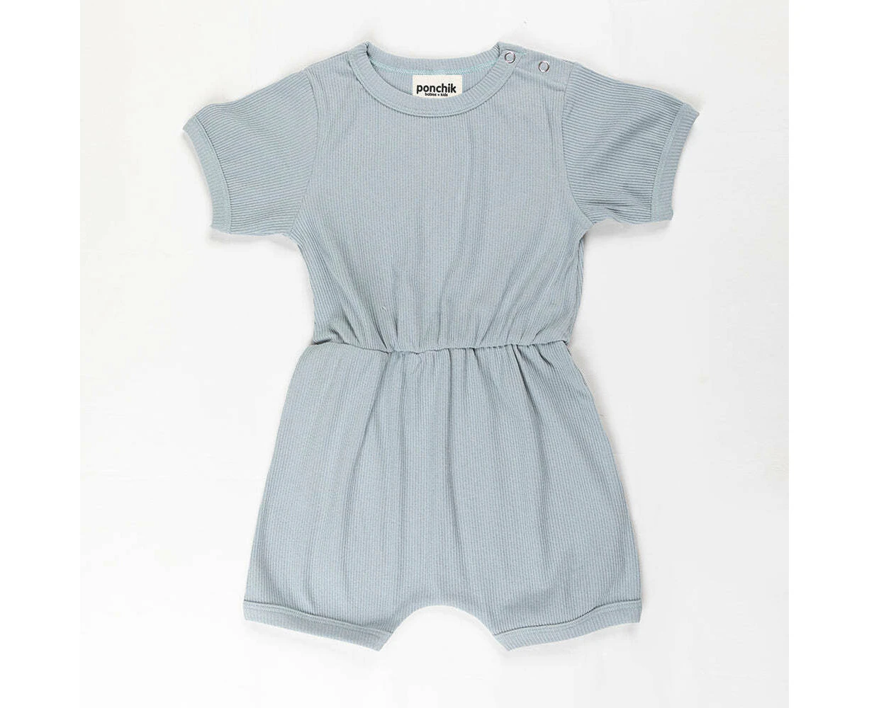 Ponchik Babies + Kids - Ribbed Cotton Romper - Capri Blue