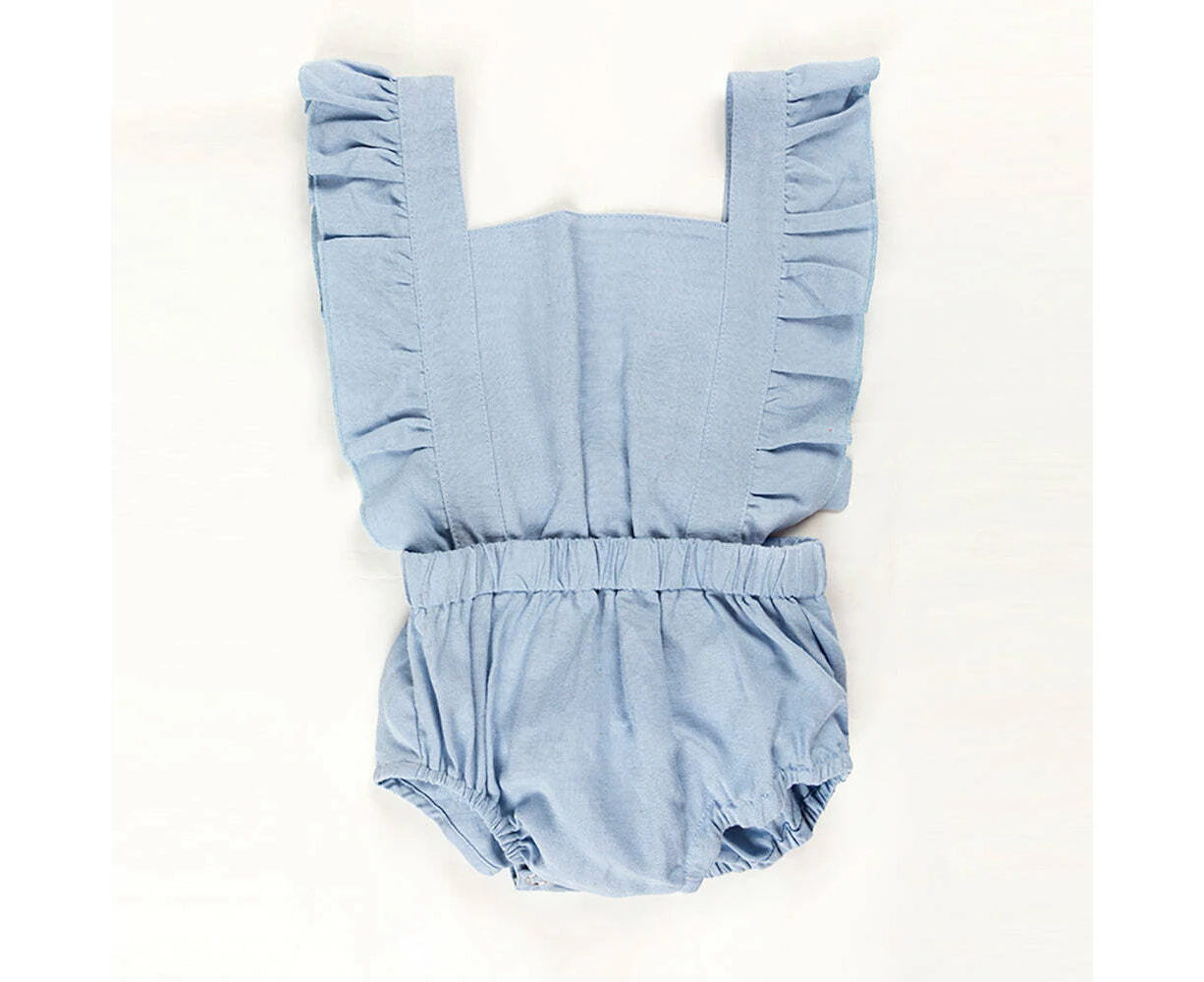 Ponchik Babies + Kids Ruffle Back Romper - Capri Blue