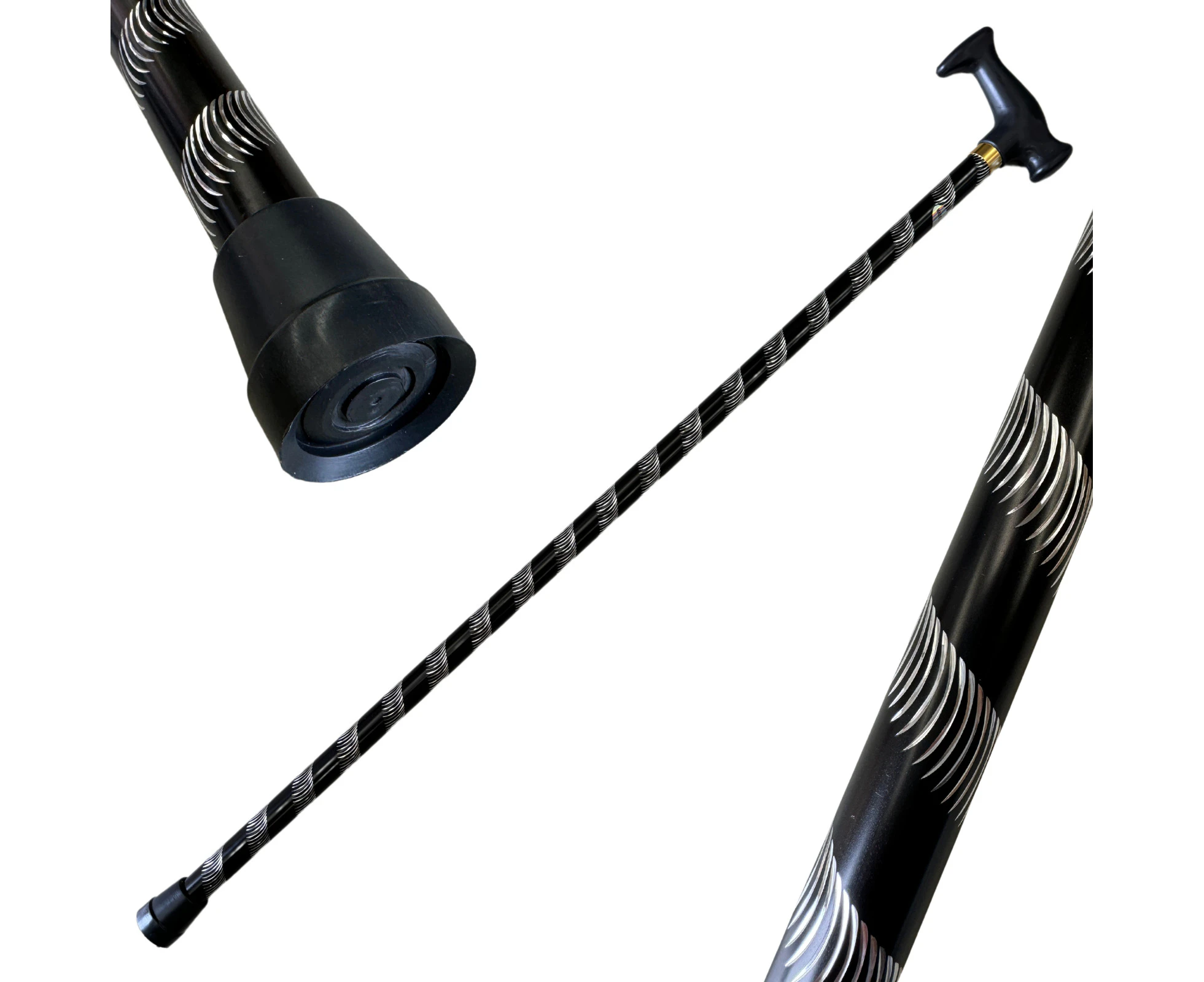 90cm Extra Sturdy Aluminium Walking Stick Pole w Ergonomic Handle - Black/Silver