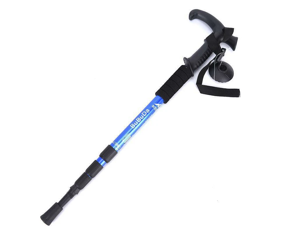 Folding Walking Stick Telescopic Adjustable Antishock Hiking Grip Pole Trekking - Blue