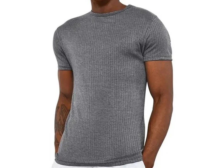 Mens Short Sleeve Cotton Top T Shirt Warm Winter Thermals - Charcoal - 100cm