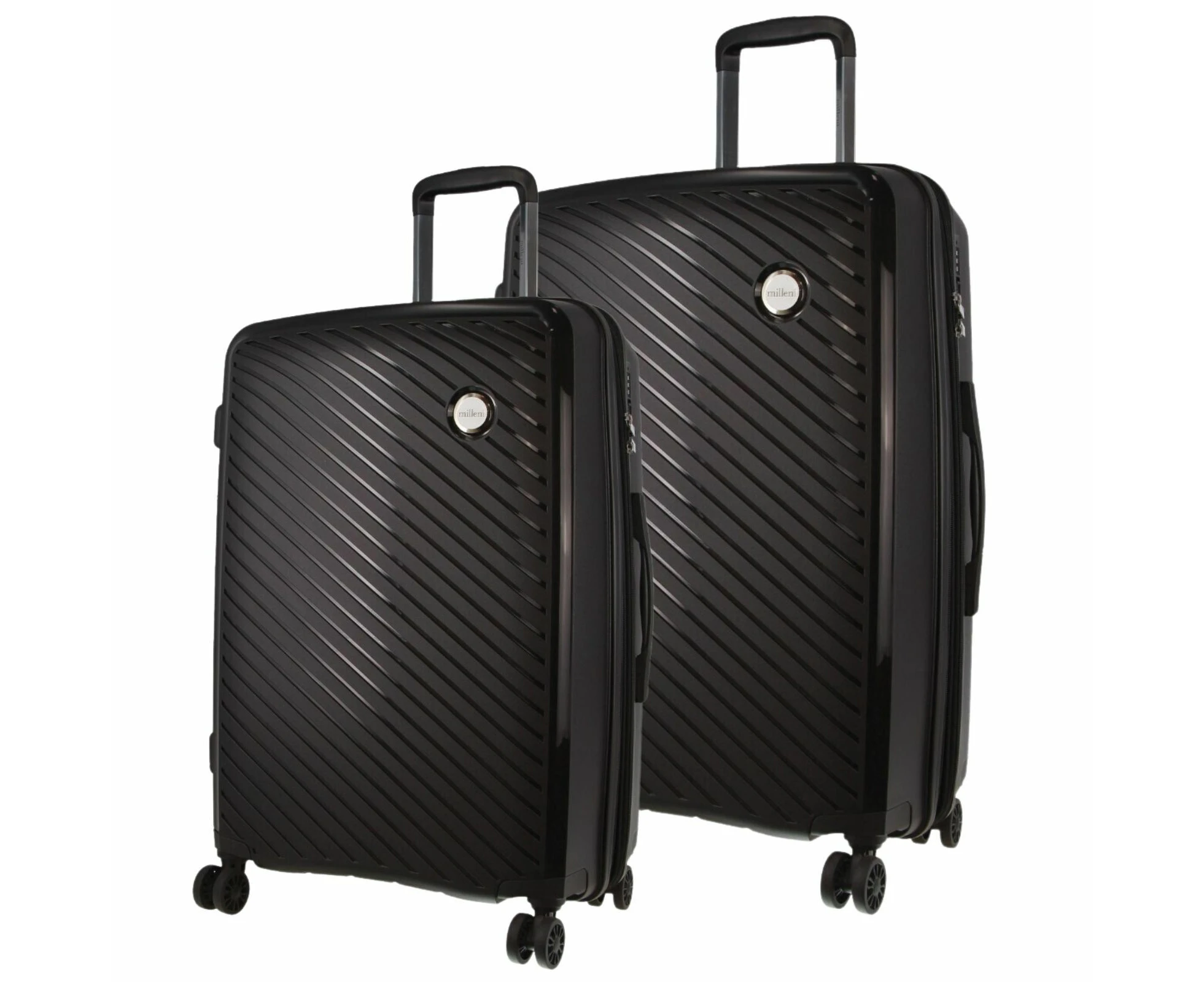 2x Pierre Cardin Inspired Milleni Checked Luggage Bag Medium & Large - Black