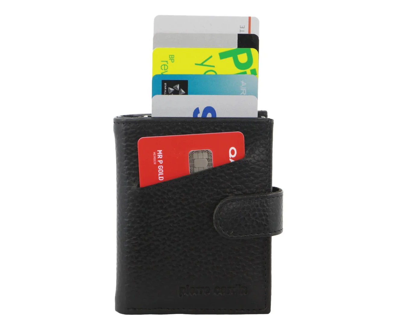 Pierre Cardin Leather Smart Slide Card Holder Tab Wallet RFID - Black