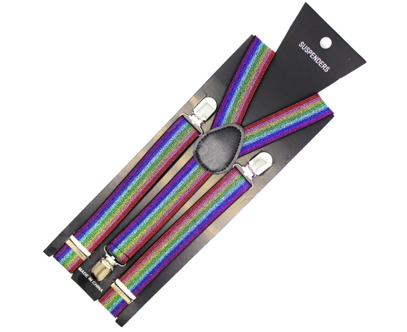 Mens Suspenders Braces Adjustable Strong Clip On Elastic Formal Wedding Slim - Rainbow (Glitter)