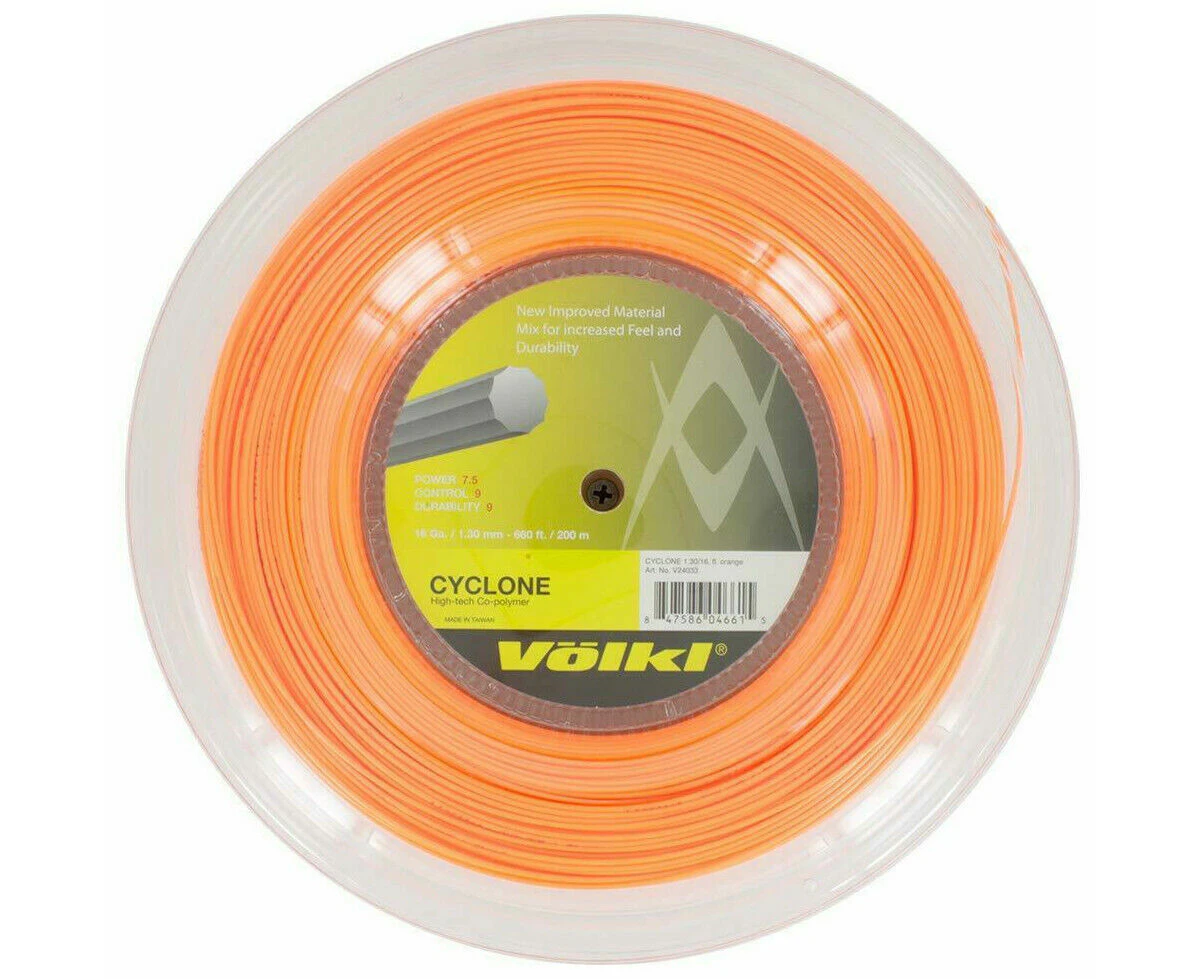 V lkl Cyclone 200m Reel Tennis Racquet Strings 16g / 1.30mm - Fluro Orange