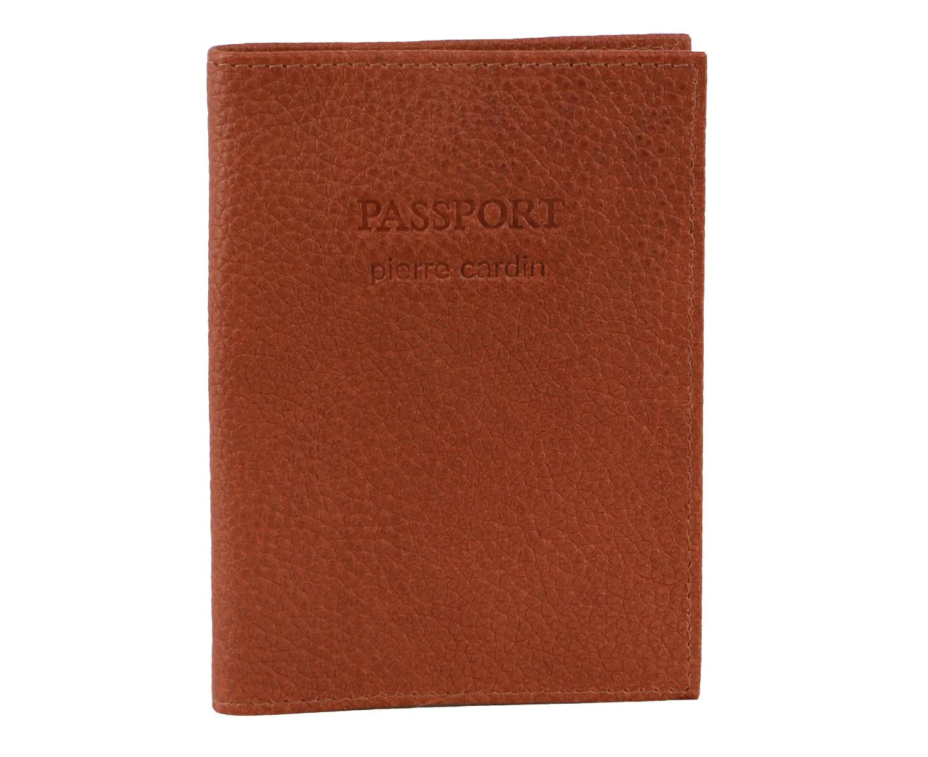 Pierre Cardin Slim Leather Passport Wallet Holder RFID Case Cover - Cognac