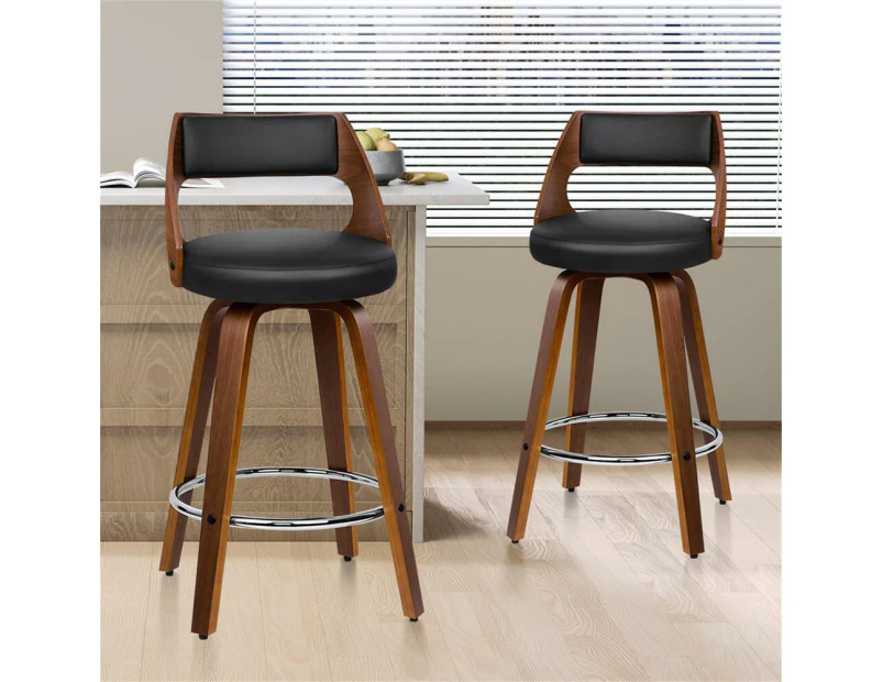 ALFORDSON 2x Eden Wooden PU Seat Bar Stools Black