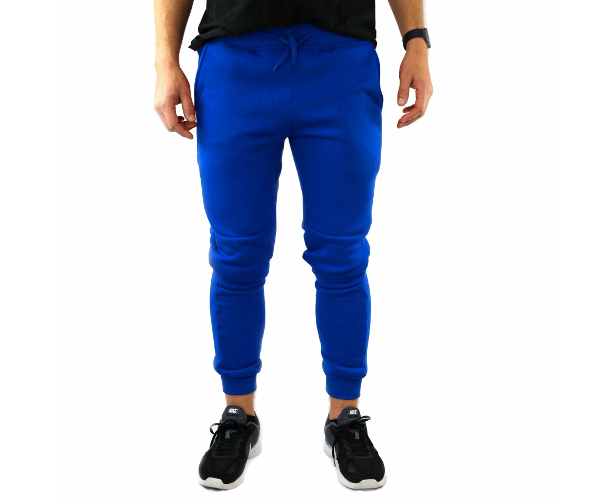 Mens Skinny Track Pants Joggers Trousers Gym Casual Sweat Cuffed Slim Trackies Fleece - Royal Blue - XL