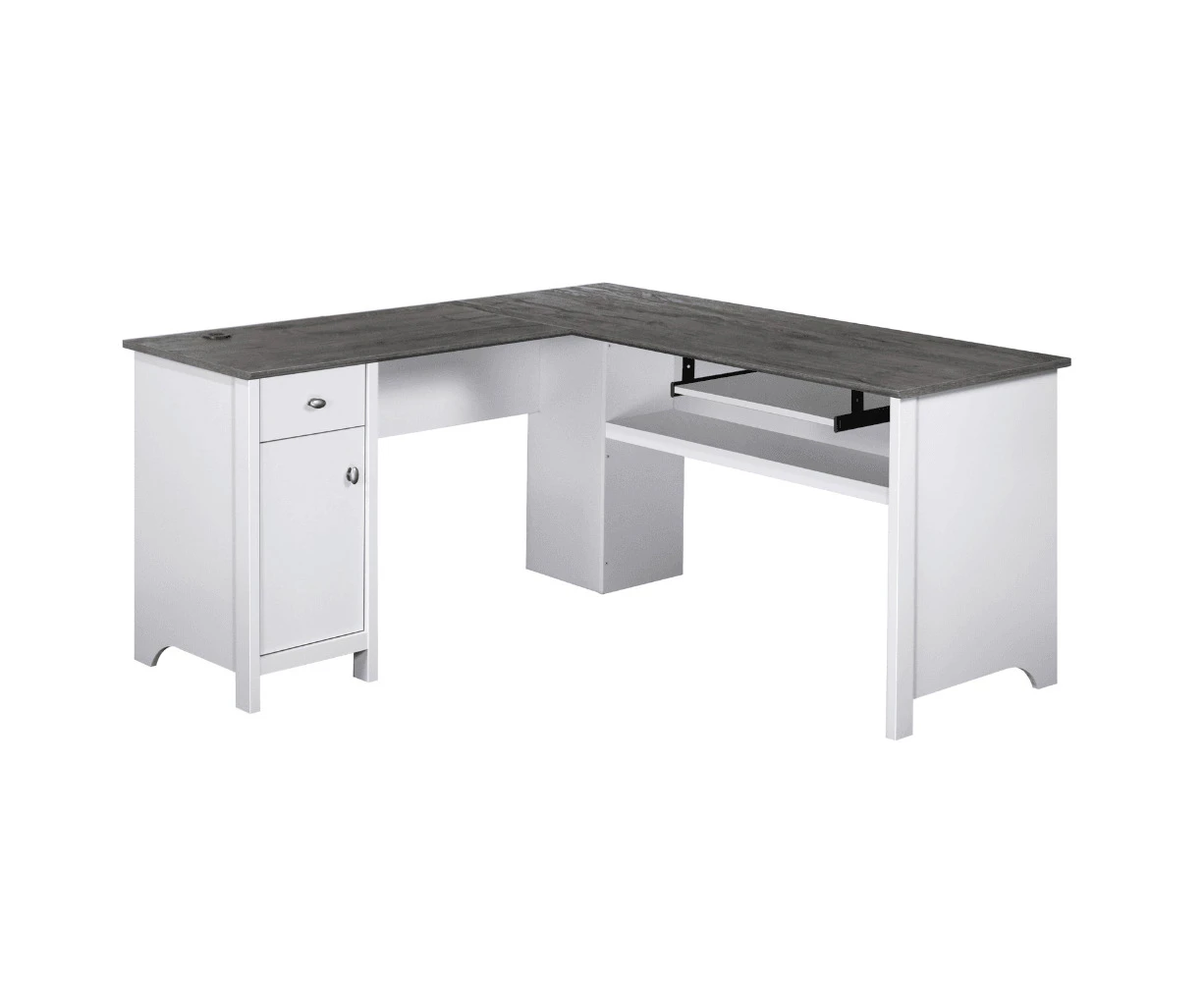 Maestro Furniture Beanca Corner L-shape Manager Office Study Desk W/ USB Charging Socket - Grey Oak & White