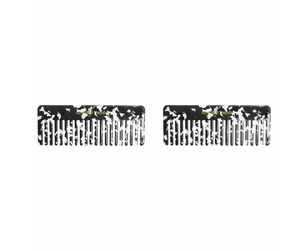 2PK Annabel Trends Tamed Hair Comb Rectangle Women's Accessory 15cm Black/White