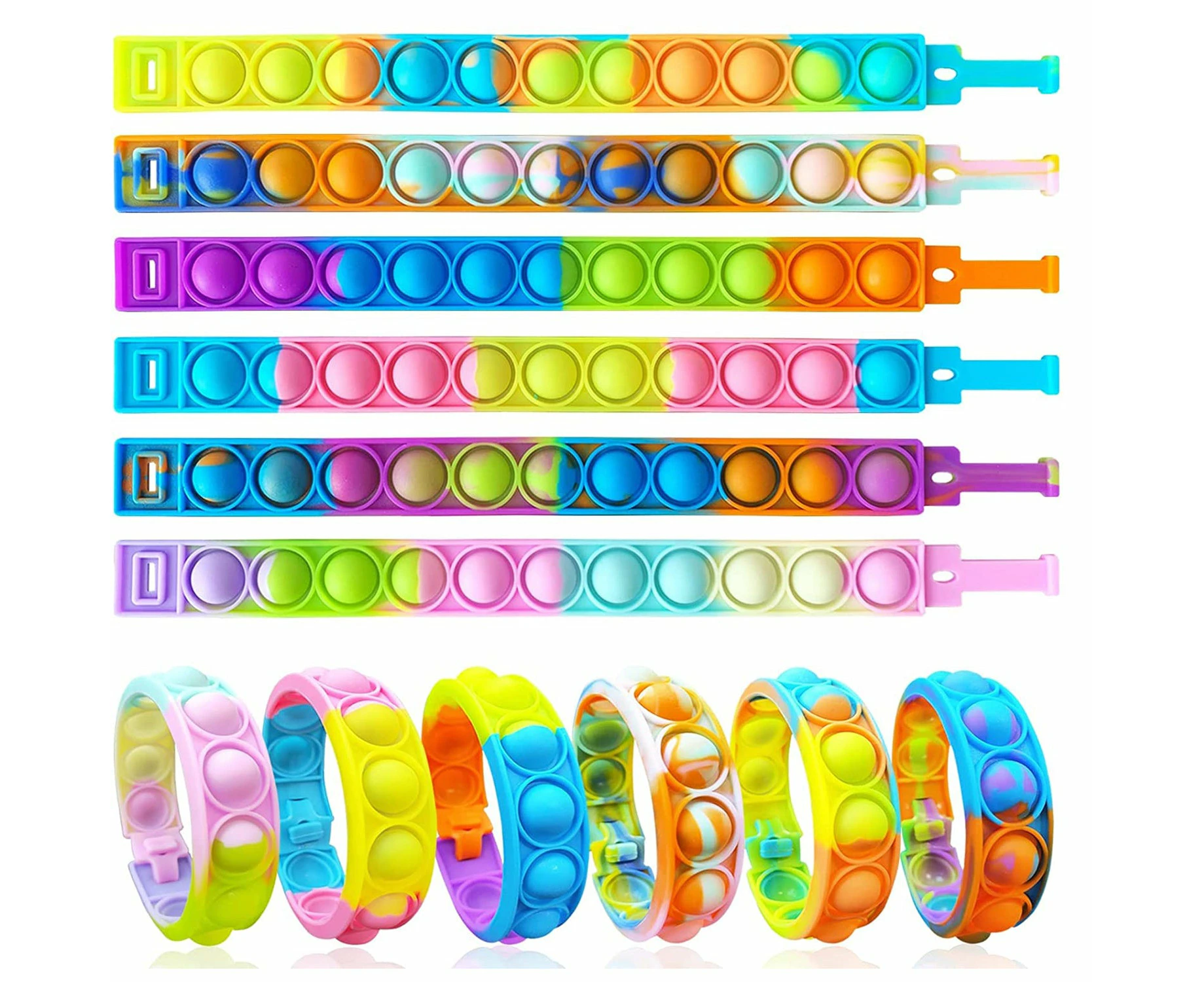 12PCS Push Pop Fidget Toy Fidget Bracelet Stress Relief